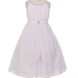 Little Toddler Girl Chiffon Communion Church Graduation Flower Girl Dress White